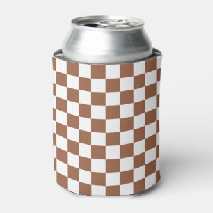 Chequered Brown and White Can Cooler