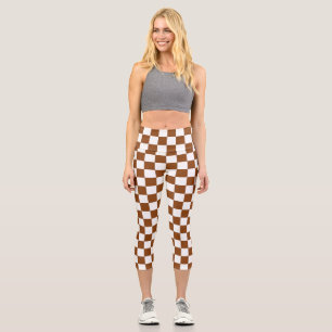 Chequered Brown and White  Capri Leggings