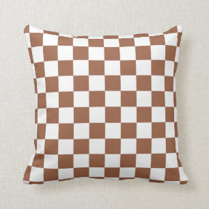 Chequered Brown and White Cushion