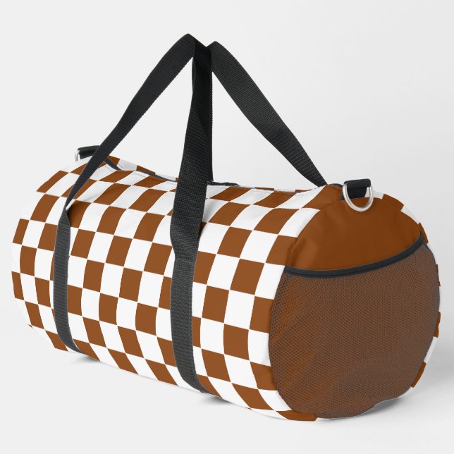 Chequered Brown and White  Duffle Bag (Right Corner)