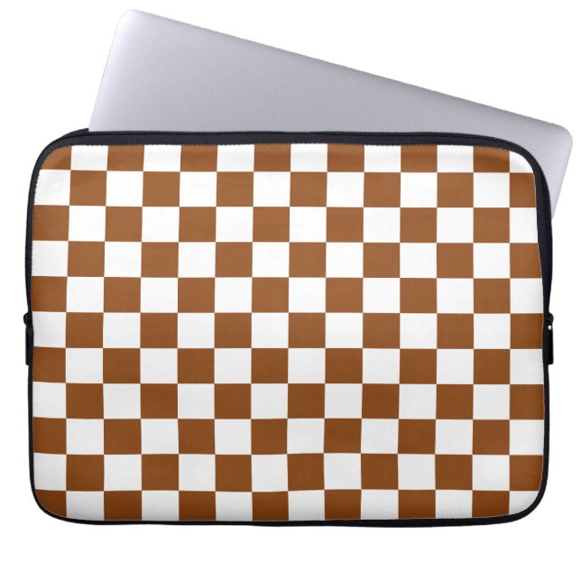 Chequered Brown and White  Laptop Sleeve (Front)