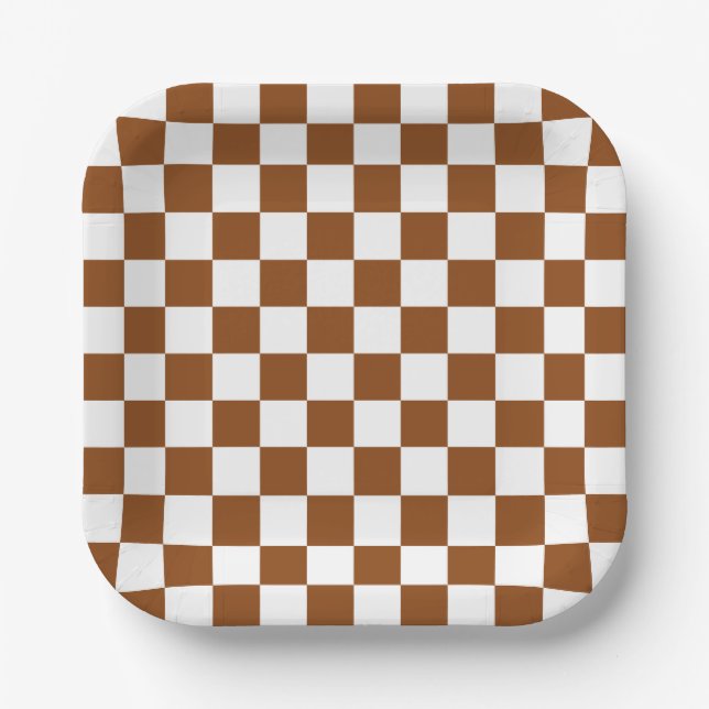 Chequered Brown and White  Paper Plate (Front)
