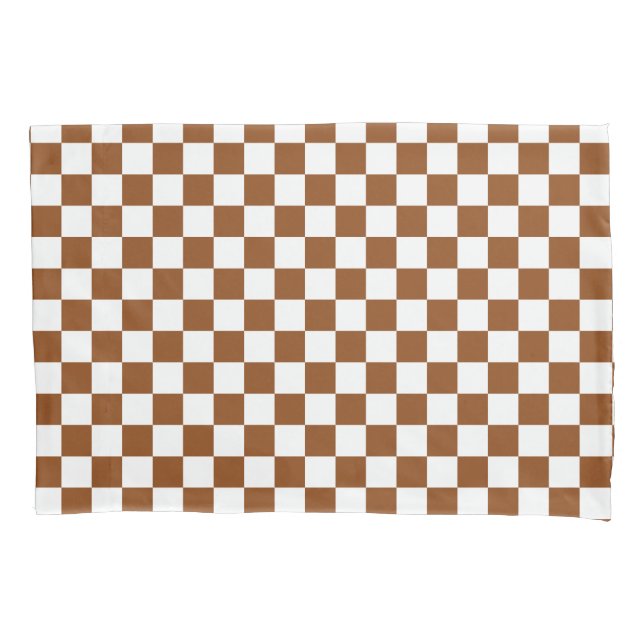 Chequered Brown and White  Pillowcase (Front)