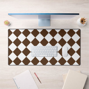 Chequered Brown and White Retro Desk Mat