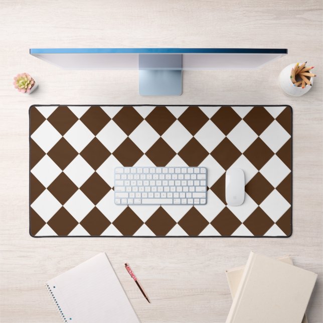 Chequered Brown and White Retro Desk Mat (Office 1)