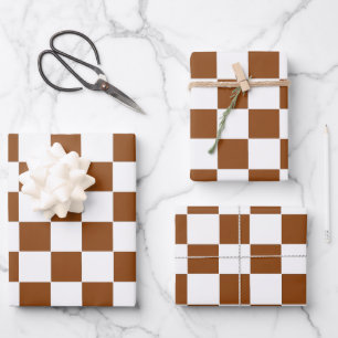 Chequered Brown and White  Wrapping Paper Sheet