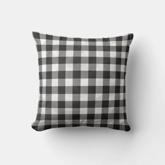 Chequered Buffalo Plaid Black And White Cushion (Front)