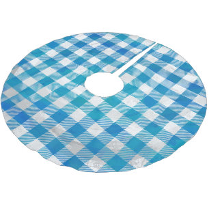 Chequered Buffalo Plaid Blue and White Brushed Polyester Tree Skirt