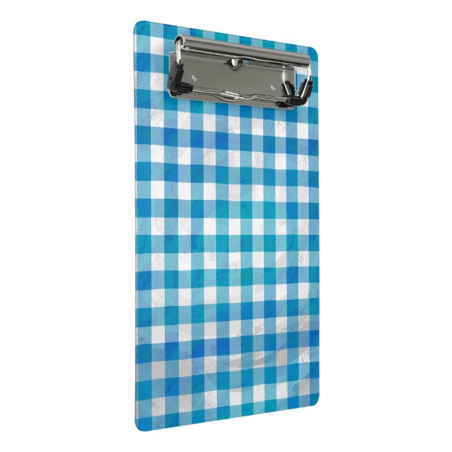 Chequered Buffalo Plaid Blue and White Mini Clipboard (Angled)