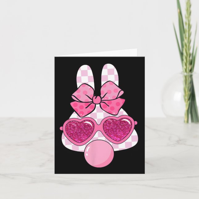 Chequered Bunny Blowing Bubble Gum Easter Coquette Card (Front)
