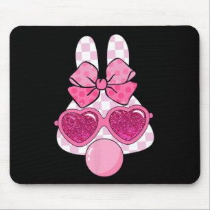 Chequered Bunny Blowing Bubble Gum Easter Coquette Mouse Mat