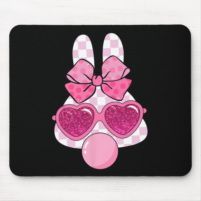 Chequered Bunny Blowing Bubble Gum Easter Coquette Mouse Mat (Front)