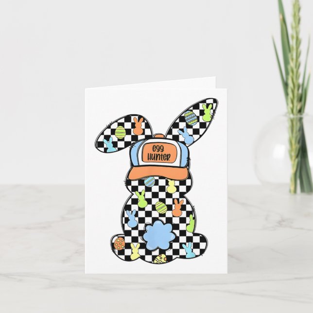Chequered Bunny Easter Day Coquette Bows Rabbit Ha Card (Front)