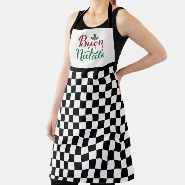 Chequered Buon Natale Merry Christmas  Apron (Insitu)