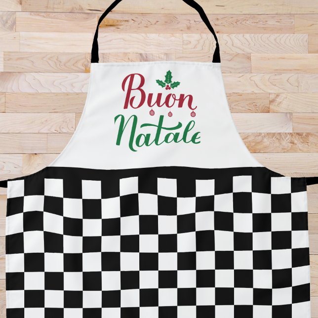 Chequered Buon Natale Merry Christmas  Apron (Creator Uploaded)