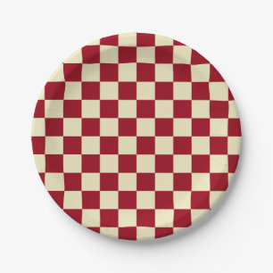 Chequered Burgundy and Cream Paper Plate