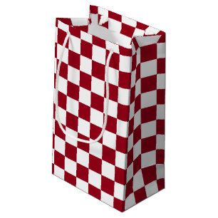 Chequered Burgundy and White Small Gift Bag