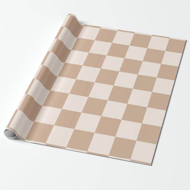 Chequered Caramel Brown Wrapping Paper (Unrolled)