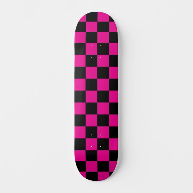 Chequered (chequered) Magenta Hot Pink & Black Skateboard (Front)