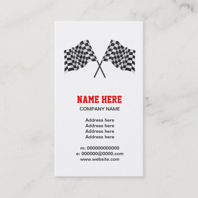 chequered, chequered motor racing flag business card (Front)