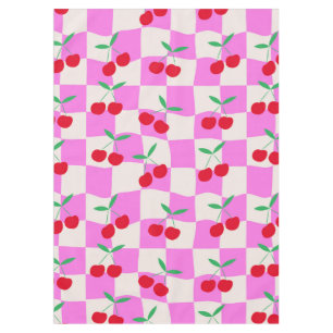 Chequered Cherries on Pink Warped Checkerboards Tablecloth