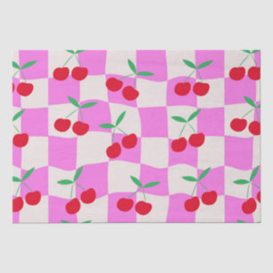 Chequered Cherries on Pink Warped Checkerboards  Tissue Paper