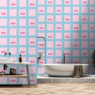 Chequered Cherry Pattern Retro Wallpaper