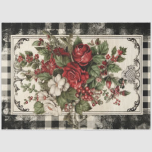 Chequered Christmas Florals Tissue Paper