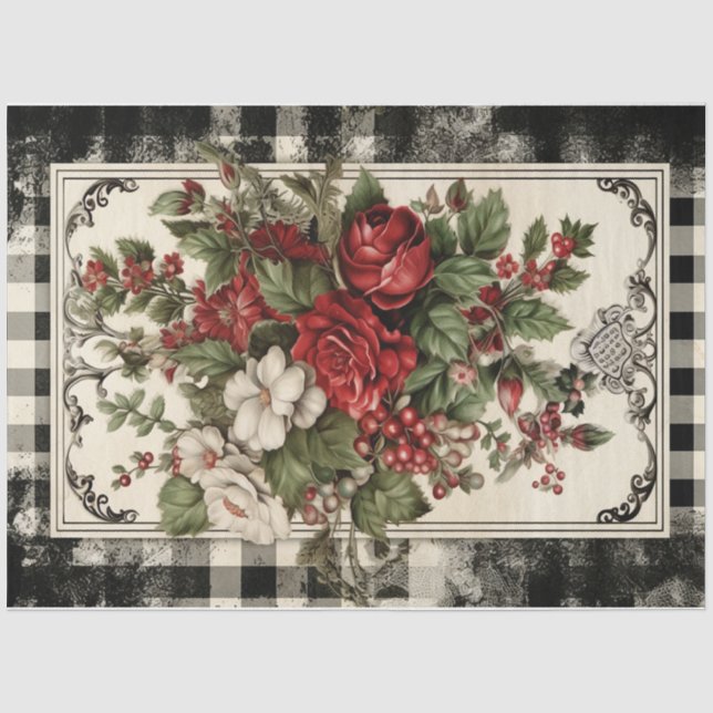 Chequered Christmas Florals Tissue Paper (Front)