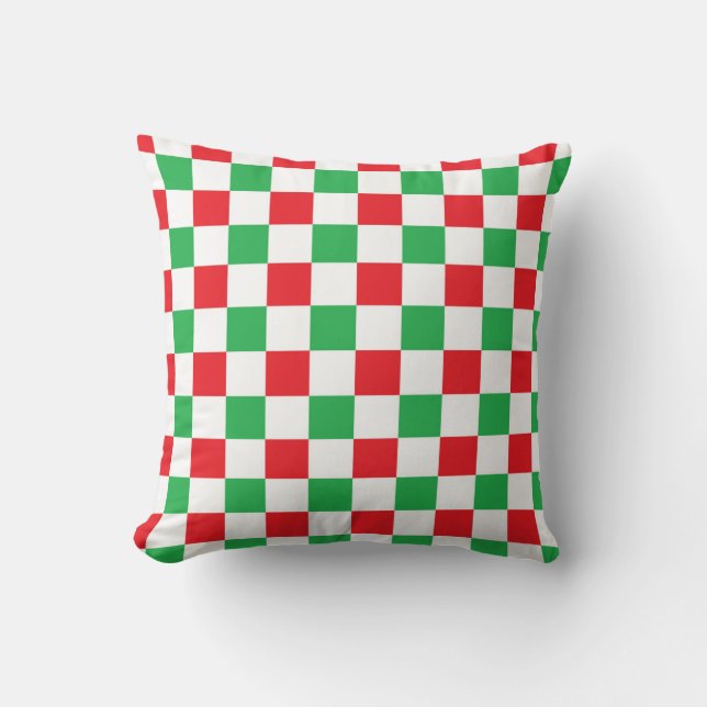 Chequered Christmas Red and Green Cushion (Front)