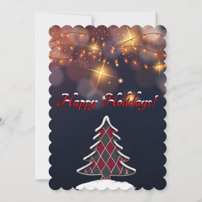 Chequered Christmas Tree Flat Holiday Card (Front)
