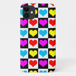 Chequered Colourful Hearts Pattern  iPhone 11 Case