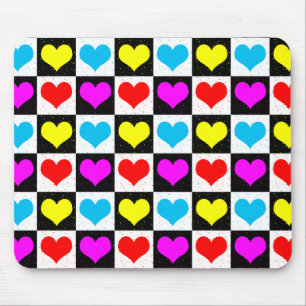 Chequered Colourful Hearts Pattern  Mouse Mat