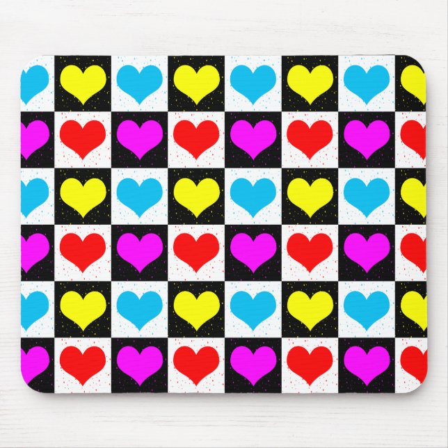Chequered Colourful Hearts Pattern  Mouse Mat (Front)