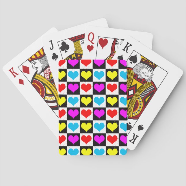 Chequered Colourful Hearts Pattern  Playing Cards (Back)