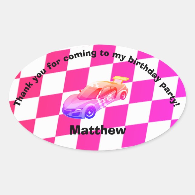Chequered Colourful Racing Car Favour Stickers (Front)