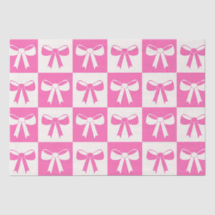 Chequered Coquette Girly Pink Bows Pattern Tissue Paper