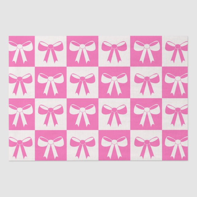 Chequered Coquette Girly Pink Bows Pattern  Tissue Paper (Front)
