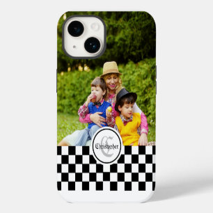Chequered Custom Photo & Monogram iPhone 14 Case