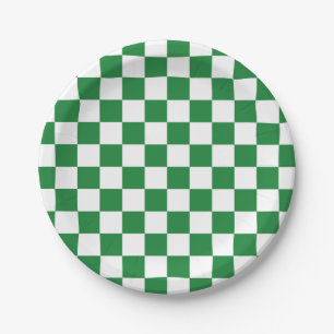 Chequered Dark Green and White Paper Plate