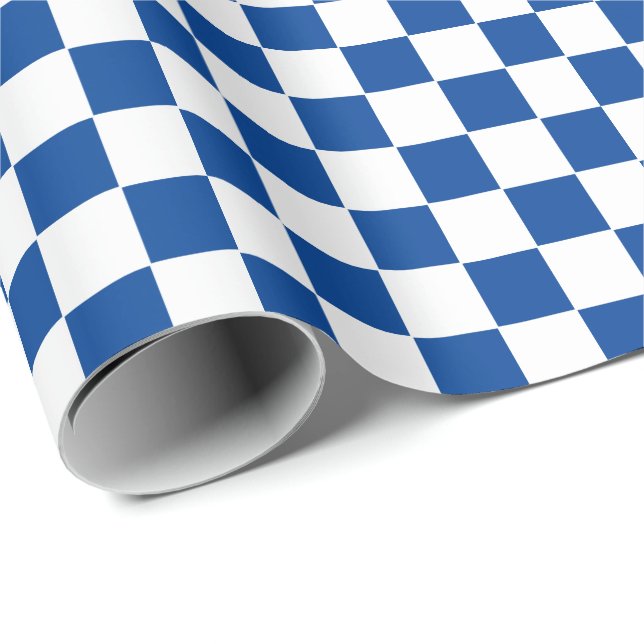 Chequered Deep Blue and White Wrapping Paper (Roll Corner)
