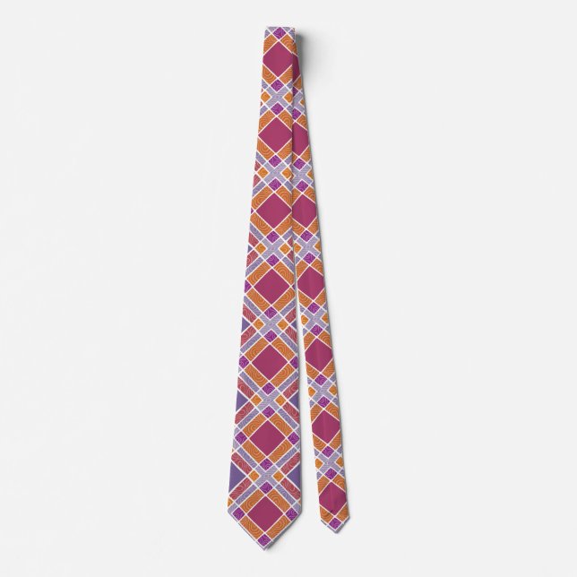 Chequered Diamond Plaid - Red and Purple Tie (Front)