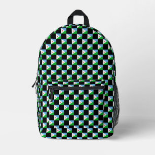 Chequered Djibouti Flag Pattern Printed Backpack