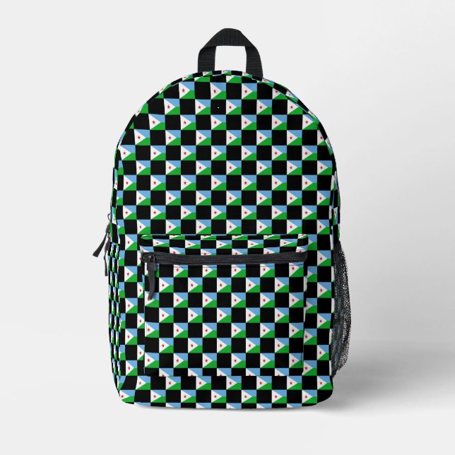 Chequered Djibouti Flag Pattern  Printed Backpack (Front)