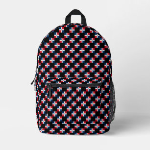 Chequered Dominican Republic Flag Pattern Printed Backpack