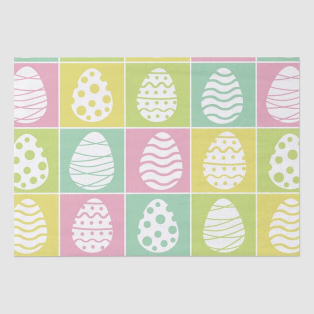 Chequered Easter Eggs on Pastel Checkeroards  Tissue Paper (Front)