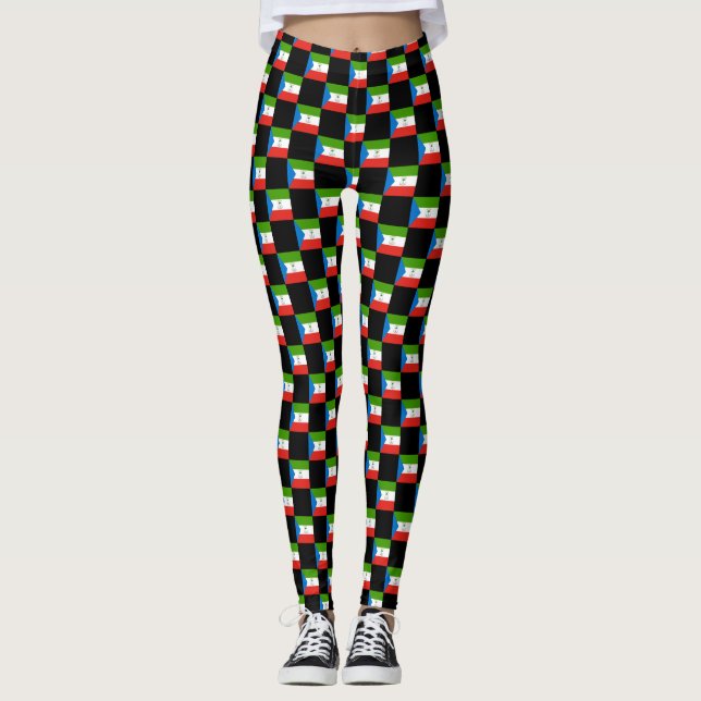 Chequered Equatorial Guinea Flag Pattern  Leggings (Front)