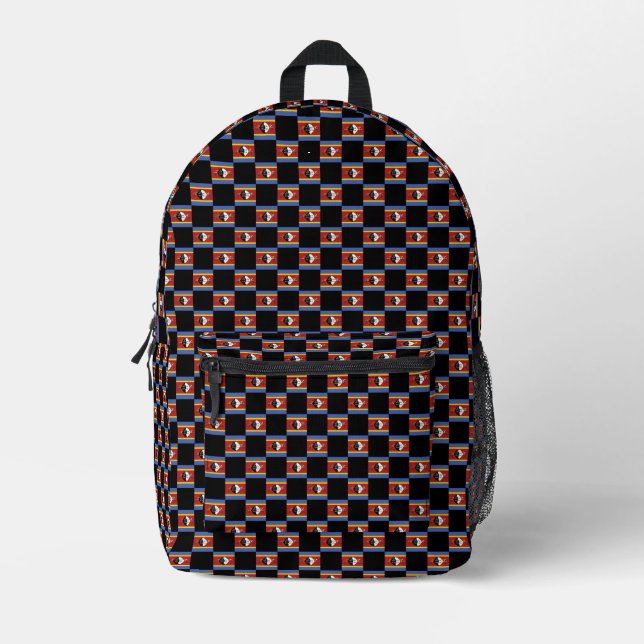 Chequered Eswatini Flag Pattern  Printed Backpack (Front)