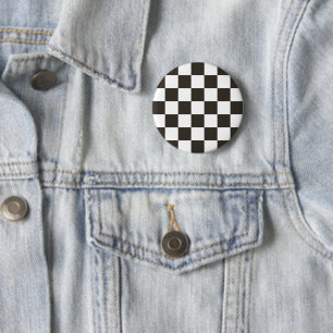 Chequered Flag (Black and White) (Checker Pattern) 6 Cm Round Badge