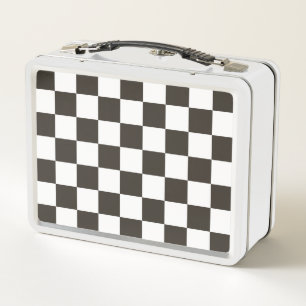 Chequered Flag (Black and White) (Chequered Patter Metal Lunch Box